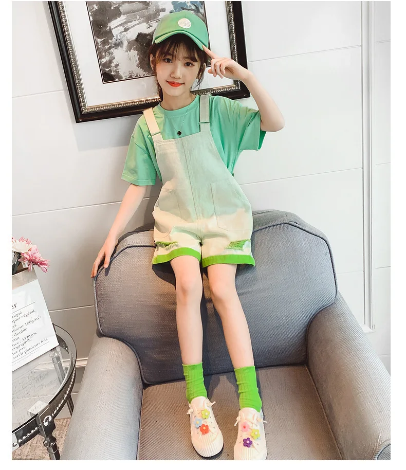 

5-10 years old girls' cotton suit summer new style girls children thin short sleeve summer clothes big children's two-piece suit
