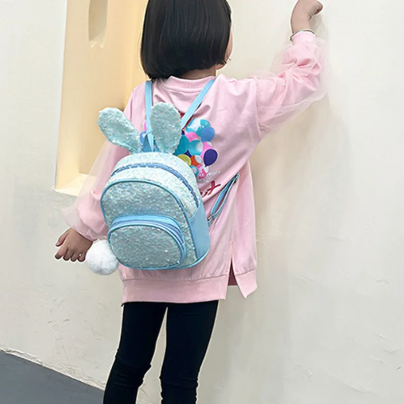 Girls Boys New Fashion Leisure Lovely Rabbit Ears Sequin Backpacks In Kindergarten Children Backpack with Wool Ball Pendant