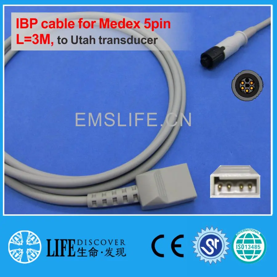 Medex 5pin IBP кабель для одноразового преобразователя давления Юта |