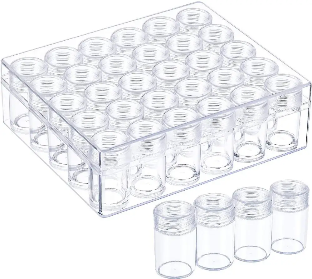 

Clear Plastic Bead Storage Containers Set with 30 Pieces Storage Jars Diamond Painting Accessory Box Transparent Bottles with Li