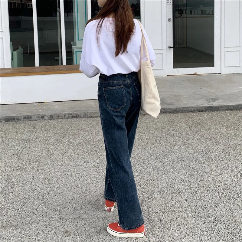 

New High Waist Wide Leg Jeans Women's Straight and Thin Loose Retro Black Pants Casual Denim Long Jean for Girls
