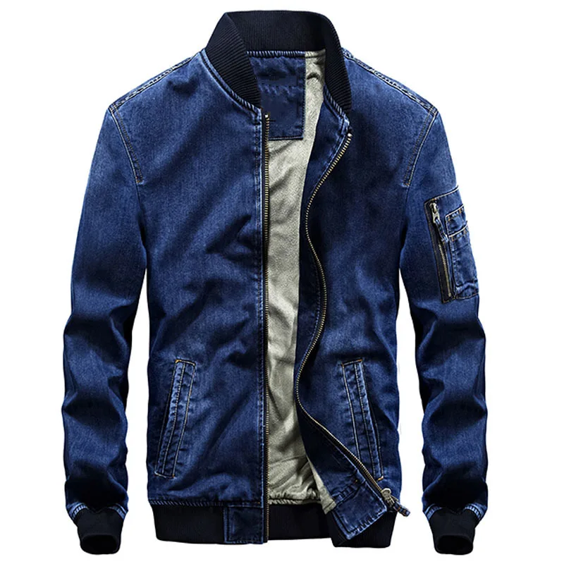 Куртка-пилот Мужская из денима Бомбер в стиле милитари бейсбольные джинсы пилот