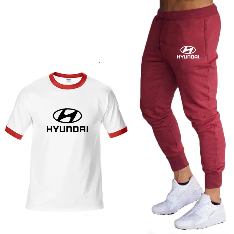 

Футболка мужская с коротким рукавом и логотипом автомобиля Hyundai, Повседневная летняя хлопковая рубашка с логотипом автомобиля, комплект из ...