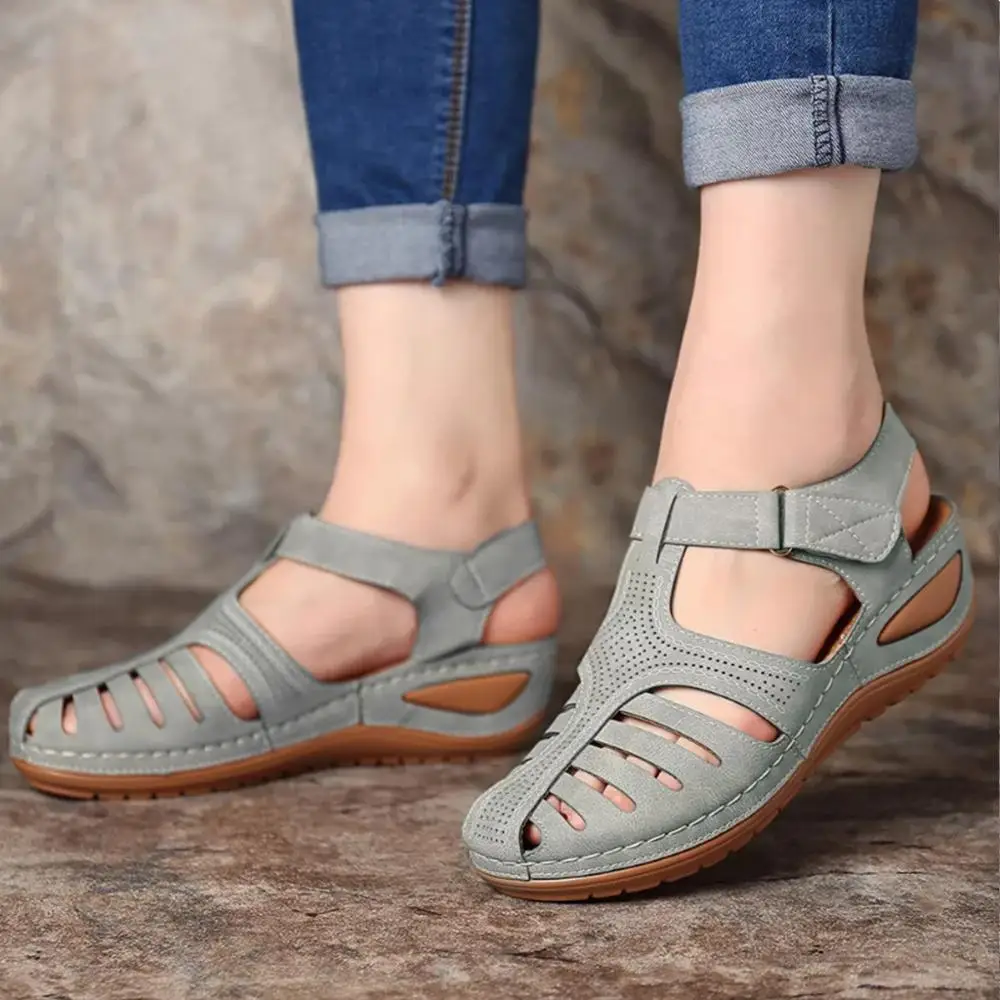 

2021 Woman Summer Leather Vintage Sandals Buckle Casual Sewing Women Shoes Female Ladies Platform Retro Sandalias Plus 35-44