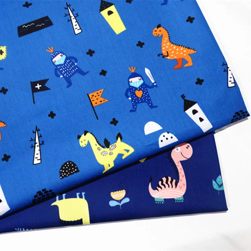Хлопчатобумажная саржевая ткань Dinasour с принтом Лоскутная ручной работы сделай