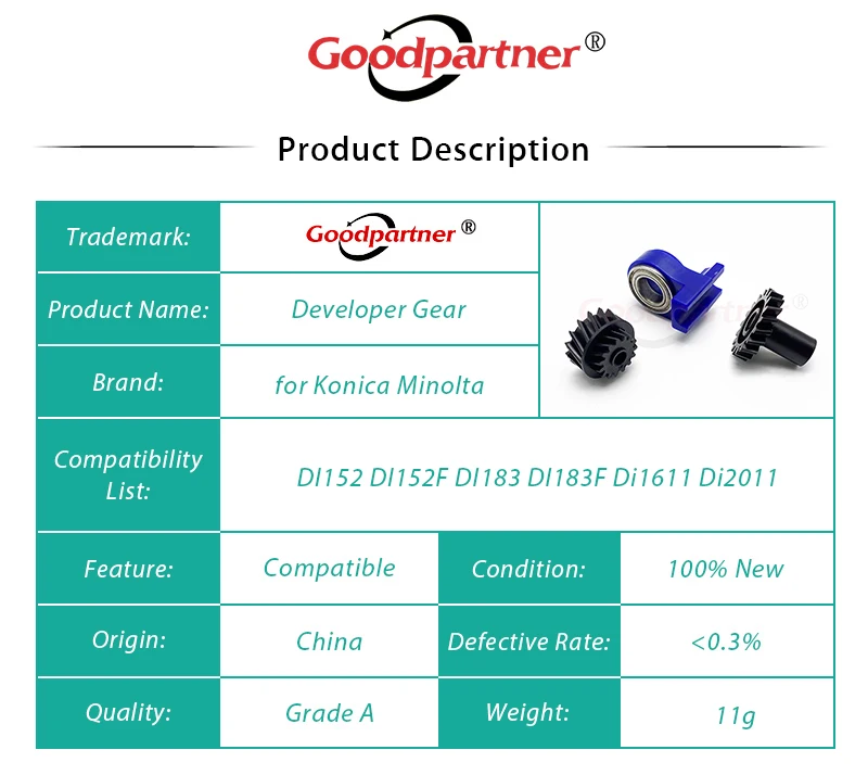 1X 4021521202 4021521101 комплект шестеренок разработчика для Konica Minolta bizhub 162 180 210 163 7616 181 211 220