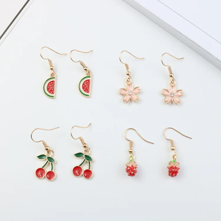 Эмалевые Подвески в виде цветов фруктов арбуза клубники корейские серьги