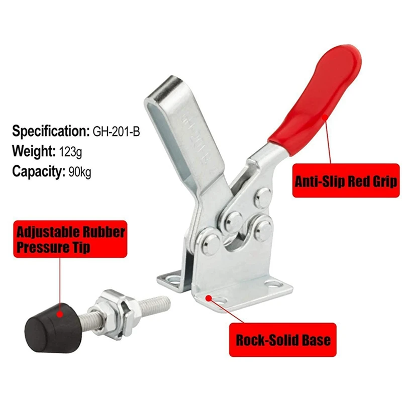 

Promotion! 5x Toggle Clamp GH-201-B Adjustable Anti Slip Quick Release Tool 90KG & 2x GH-12130 Quick Release Toggle Clamp(Vertic