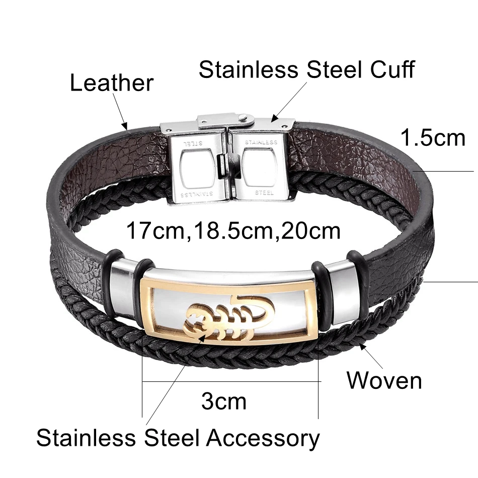 В стиле панк Рок кожаные браслеты на запястье браслет-Скорпион для мужчин из