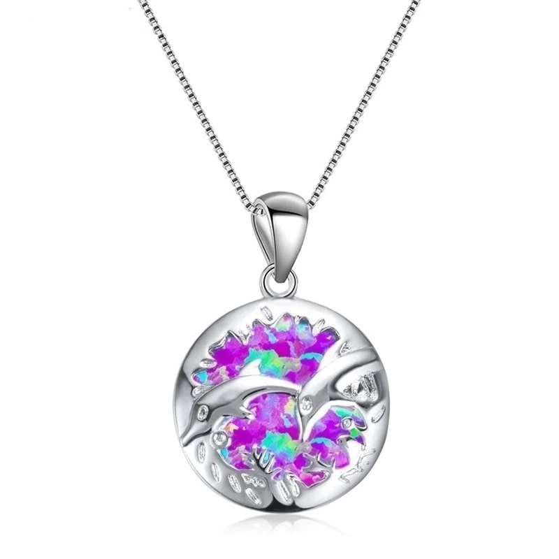 2019 new fashion jewelry romantic Double Dolphin love natural stone pendant necklace best choice for women's party dance | Украшения и