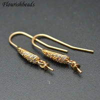 wholesale 50pc real gold plating various designs fish wire cz paved earring hooks pins fit half hole beads dangle earrings