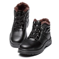 winter genuine leather shoes men boots steel toe plush fashion safety shoes indestructible anti puncture work shoes waterproof