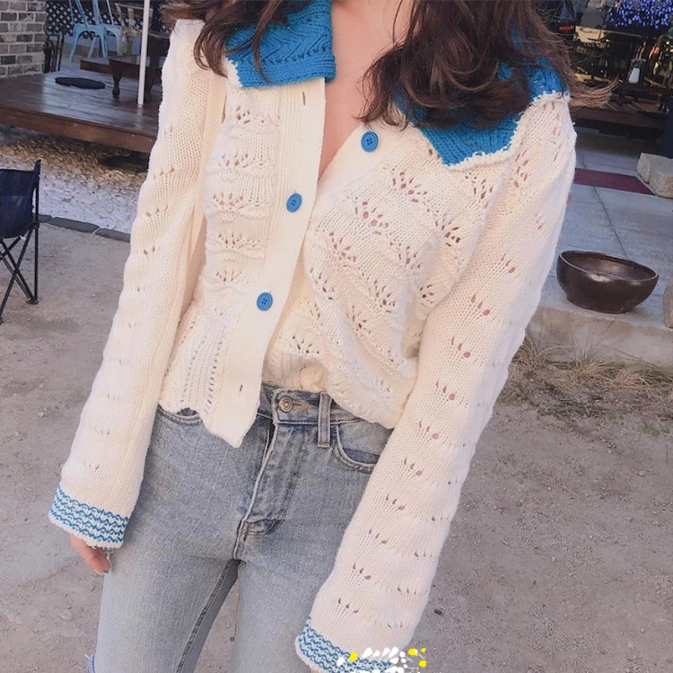 Colorfaith New 2020 Women's Sweaters Summer Turn-down Collar Casual Single Breasted Knitting Hollow Out Short Cardigans SWC2828 |