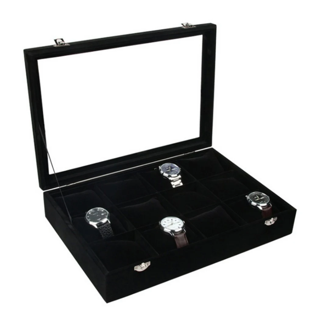 

Black/Grey, Wooden/Velvet Necklace Storage Box Ornaments Showing Case with 12 Movable Pillows
