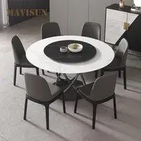 Nordic Light Luxury Rock Slab Round Table Modern Simple Household Marble Top Dining Table And Chair Combination Furniture