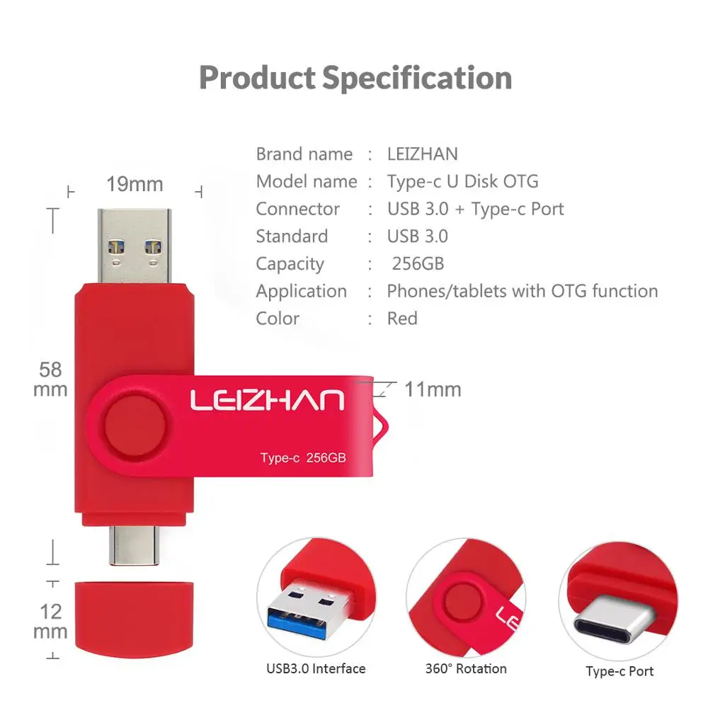 LEIZHAN USB 3,0 type-c OTG USB флэш-накопитель USB C Рамочка для фотографии для samsung S10, S9, S8, XiaoMi 6, huawei P30 P20 Флешка USB накопитель