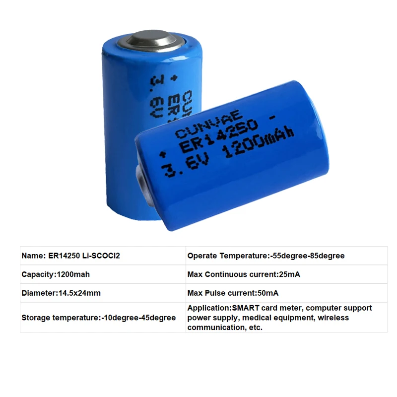 Литиевые батареи для счетчика воды/газа 4 шт. CUNVAE LS14250 Li-SOCl2 1/2AA размер R6 L14250 ER14250 14250
