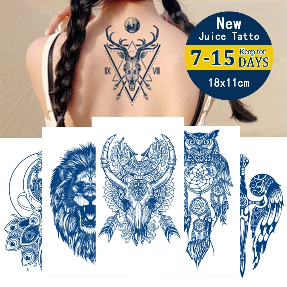 

Juice Lasting Waterproof Temporary Tattoo Sticker Flower Tiger Lion Deer Ink Flash Tattoos Female Waist Sexy Body Art Fake Tatoo