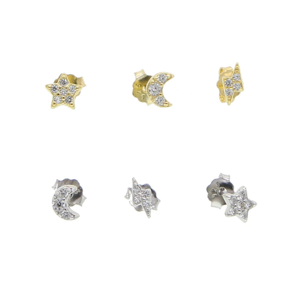 Summer New Fashion Minimal Minimalist Simple Small Moon Star Lightning Stud Earring For Women Cahrm 925 Sterling Trendy Jewelry | Украшения