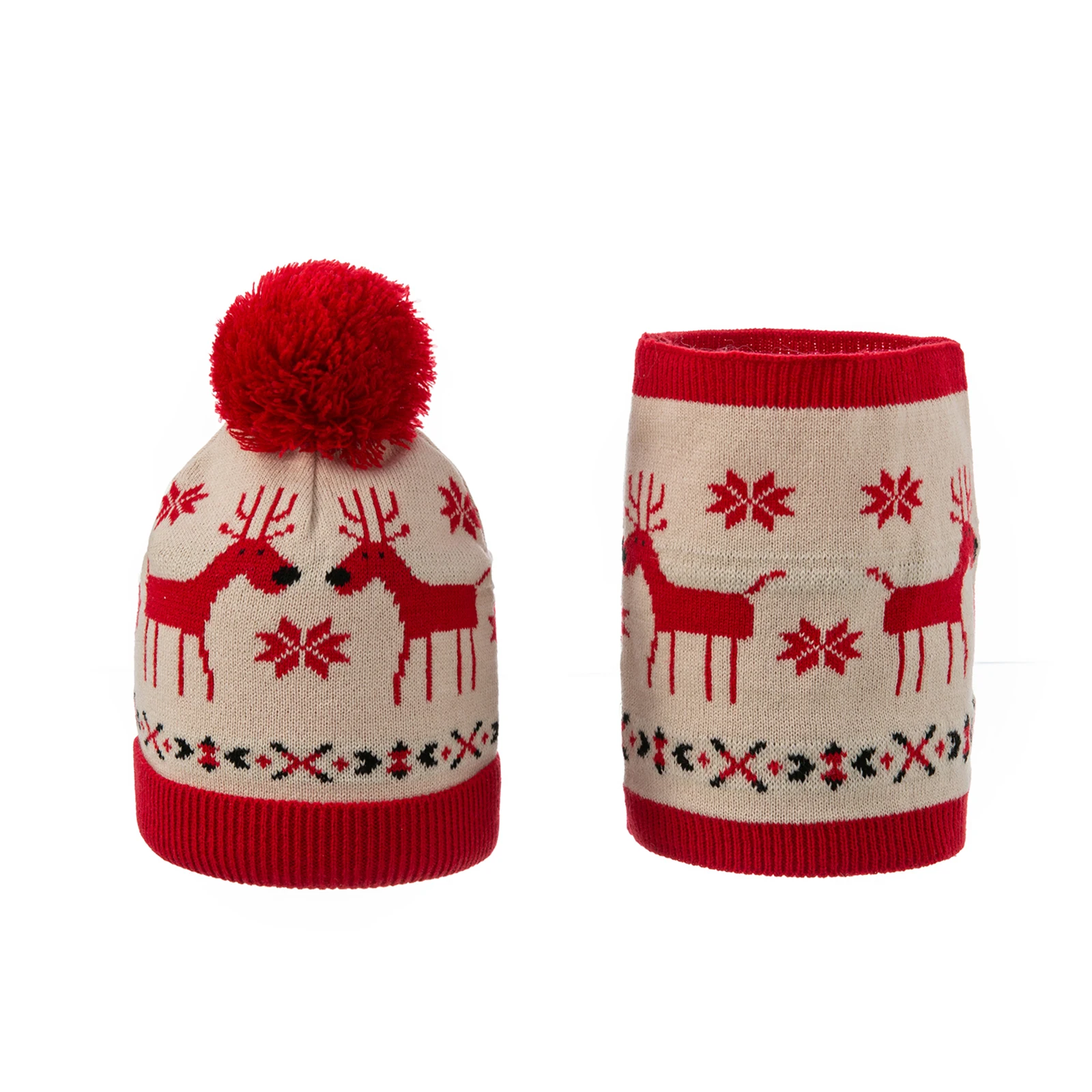 

Baby Christmas Hat with Knitted Bib Cartoon Pattern Pom Unisex Winter Warm Accessory Xmas Decor