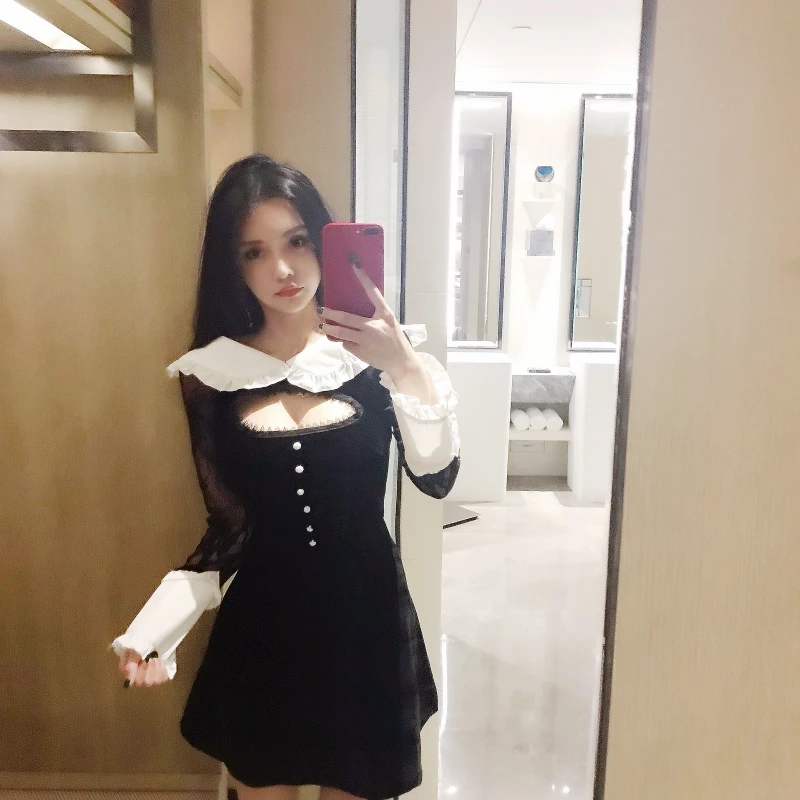 Женское платье в викторианском стиле черное ажурное с бантом готическом для