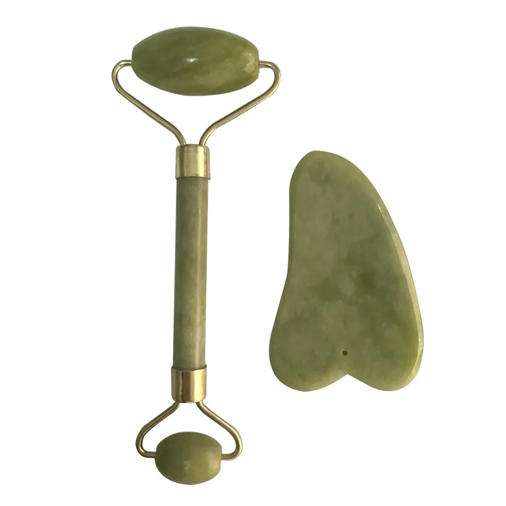 Green Roller and Gua Sha Tools Set by Natural Jade Scraper Massager with Stones for Face Neck Back Jawline FD | Красота и здоровье