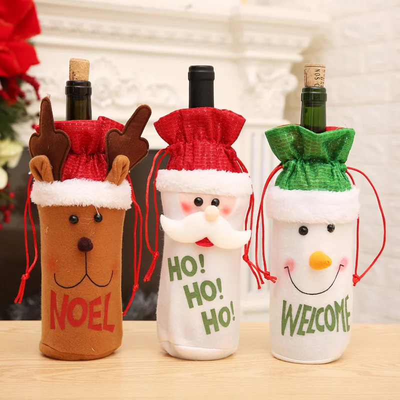 

2pcs New Christmas decorations Christmas new high-end doll old man snowman elk wine bottle bag christmas home decoration