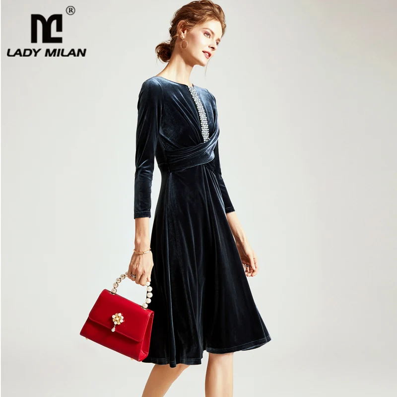 Дамское миланское женское платье для подиума с круглым вырезом 3/4 рукавами