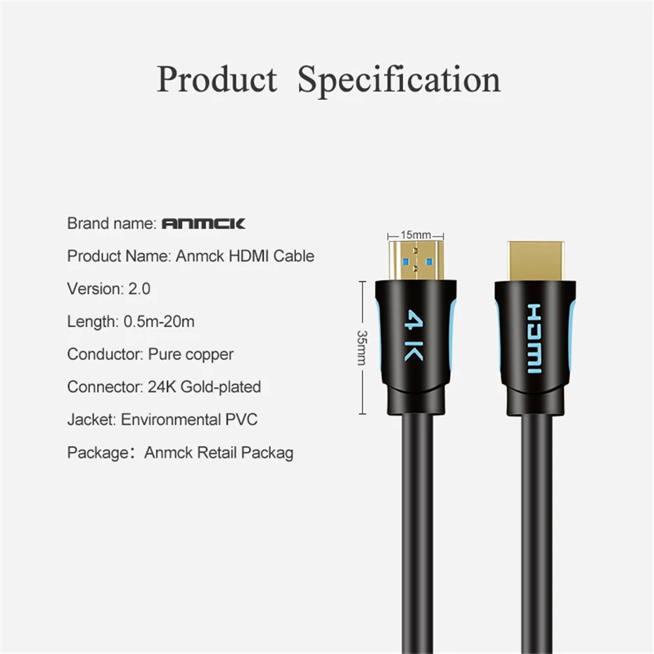 Anmck HDMI кабель 2,0 HDMI к HDMI 3 м 5 м 8 м 10 м 15 м поддержка ARC 3D HDR 4 к 60 Гц Ultra HD для разветвителя переключатель PS4 tv Box проектор