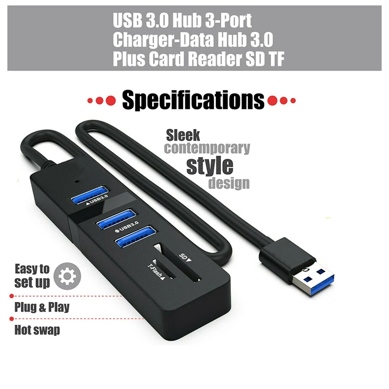 

USB Hub 3.0 Multi USB 3.0 Hub USB Splitter High Speed 3 Ports TF SD Card Reader All in One for PC Computer Accessories