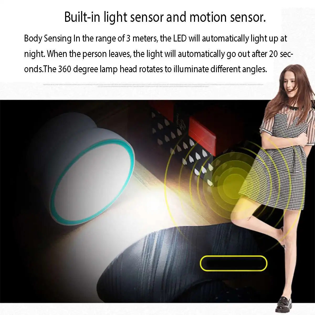 

LED Night Light 360 Degree Rotating PIR Motion Sensor Lamp 6 LEDs lighting for Wardrobe Cupboard Closet Kitchen Night Light