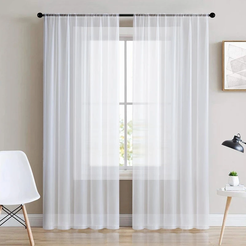 

CDIY Modern Solid White Tulle Curtains for Living Room Bedroom Window Sheer Voile Curtain for Kitchen Home Decor Light Shading