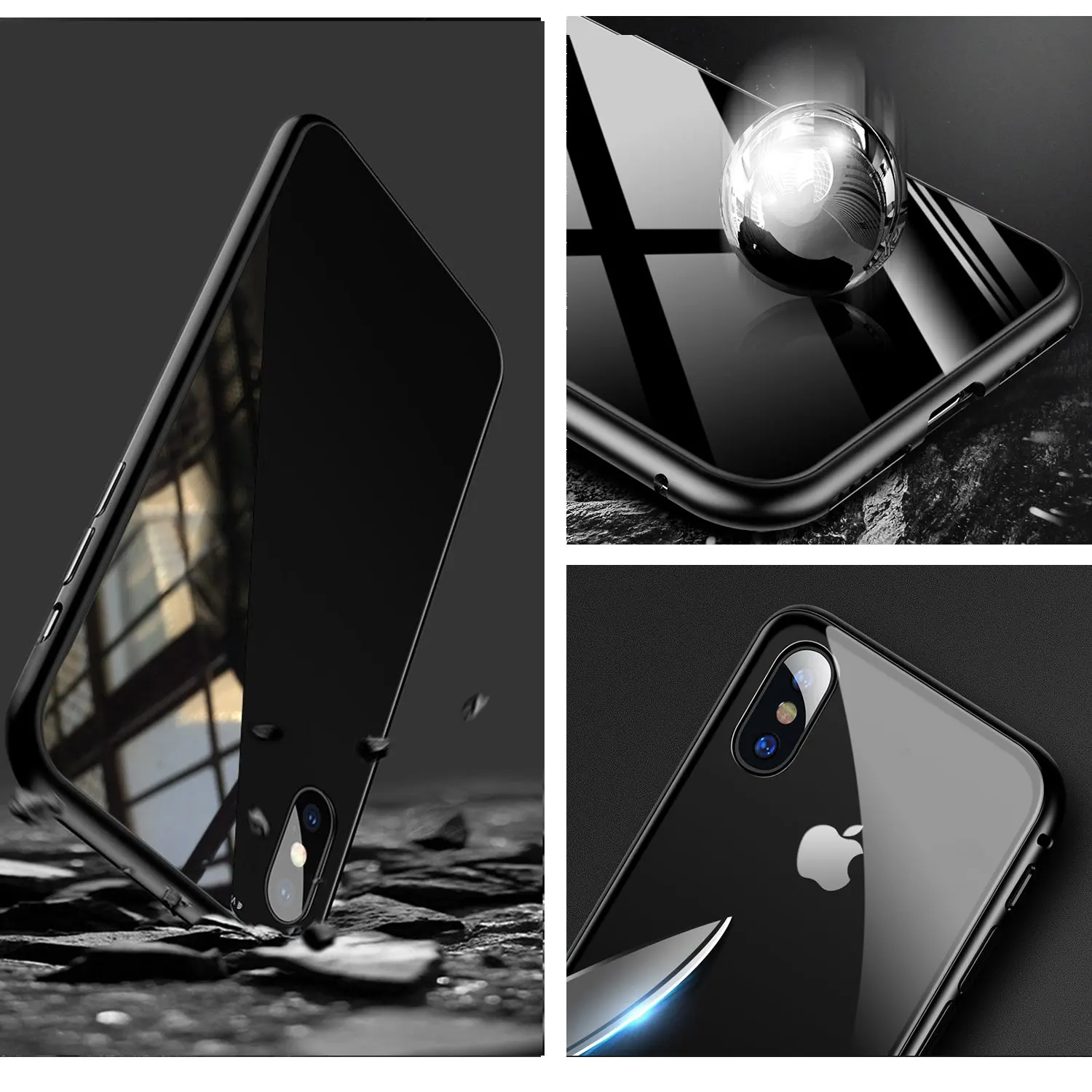 Черный металлический чехол из закаленного стекла с магнитной адсорбцией для iPhone