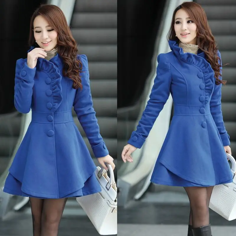 Женское шерстяное пальто осенняя ветровка с кружевом в виде листьев лотоса