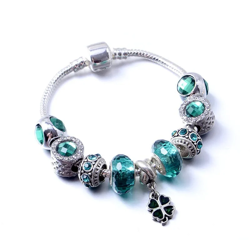 

pandora-style selling small fresh four-leaf clover bracelet