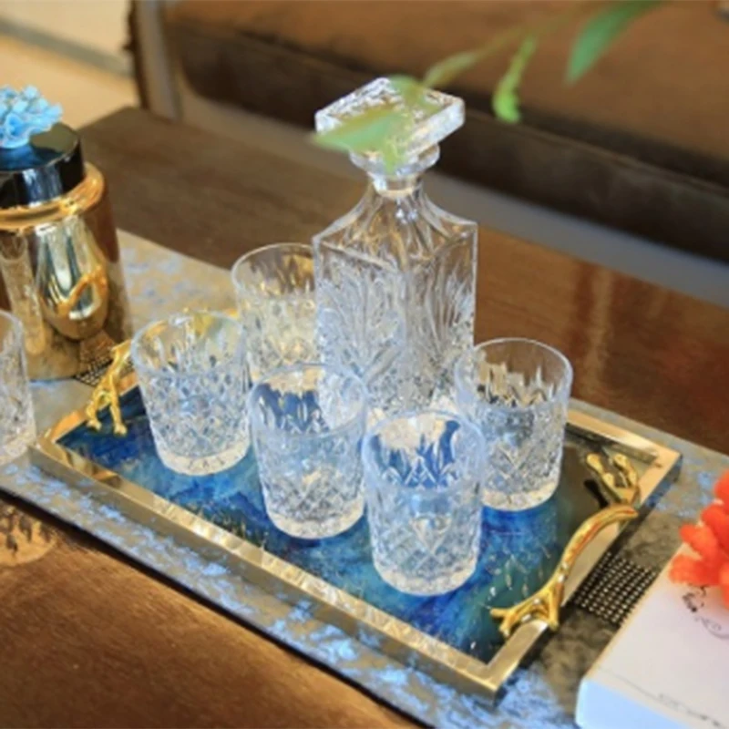 European Blue Agate Stone Pattern Rectangular Tray Decoration Home Living Room Coffee Table Storage Bed Decorations | Дом и сад