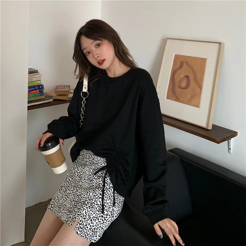 

5256 Design sense niche spring and autumn 2021 new Korean loose drawstring Sweatshirts