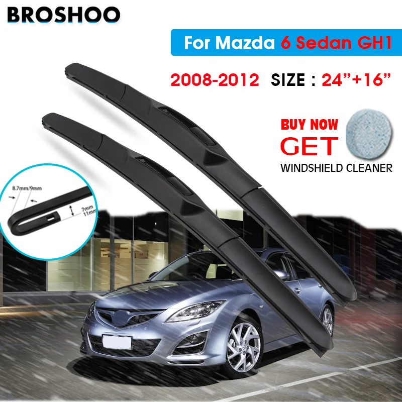 Car Wiper Blade For Mazda 6 Sedan GH1 24"+16" 2008-2012 Auto Windscreen Windshield Wipers Blades Window Wash Fit U Hook Arms