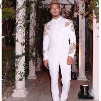 luxury design groom tuxedos shawl lapel groomsmen mens suits gold applique man jacket blazer suitjacketpants