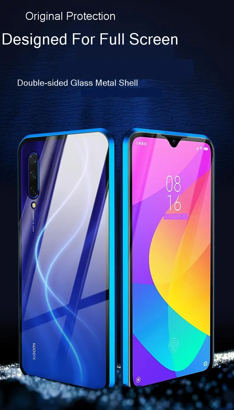 Двойной защитный чехол из закаленного стекла для Xiaomi mi A3 9 Lite CC9E mi 9T Pro металлический магнит 360 полностью прозрачный стеклянный чехол