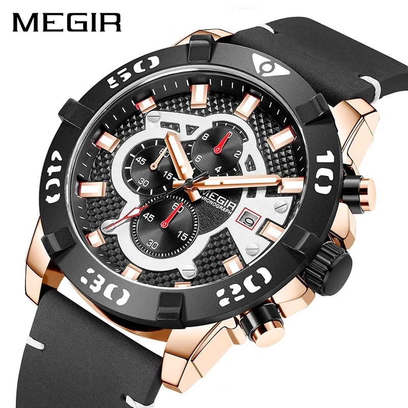 

MEGIR Top Brand Luxury Chronograph Mens Watches Male Clocks Date Sport Military Clock Leather Strap Quartz Business Men Watch