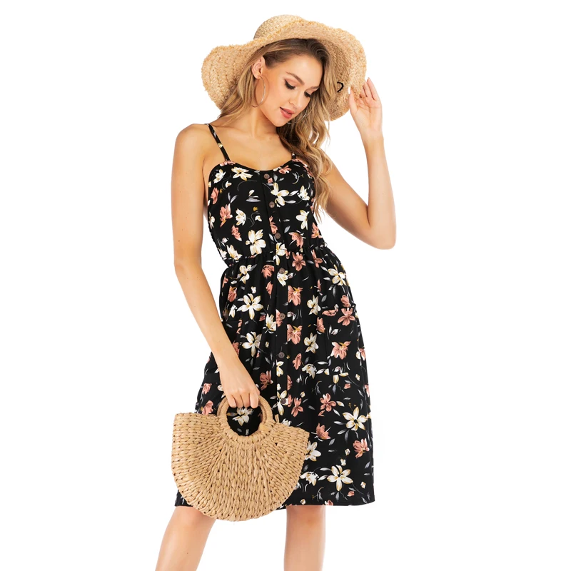 

Dress Women 2020 Fashion Sexy Dress Spring Summer Style New Sexy Floral Strap Female Flower Print Dress