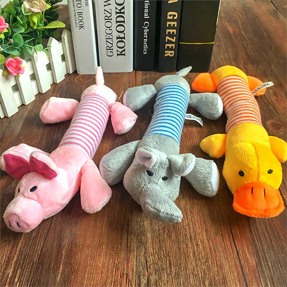 

Cute Pet Dog Cat Plush Squeak Sound Dog Toys Funny Fleece Durability Chew Molar Toy Fit for All Pets Elephant Duck Pig Pet Toys