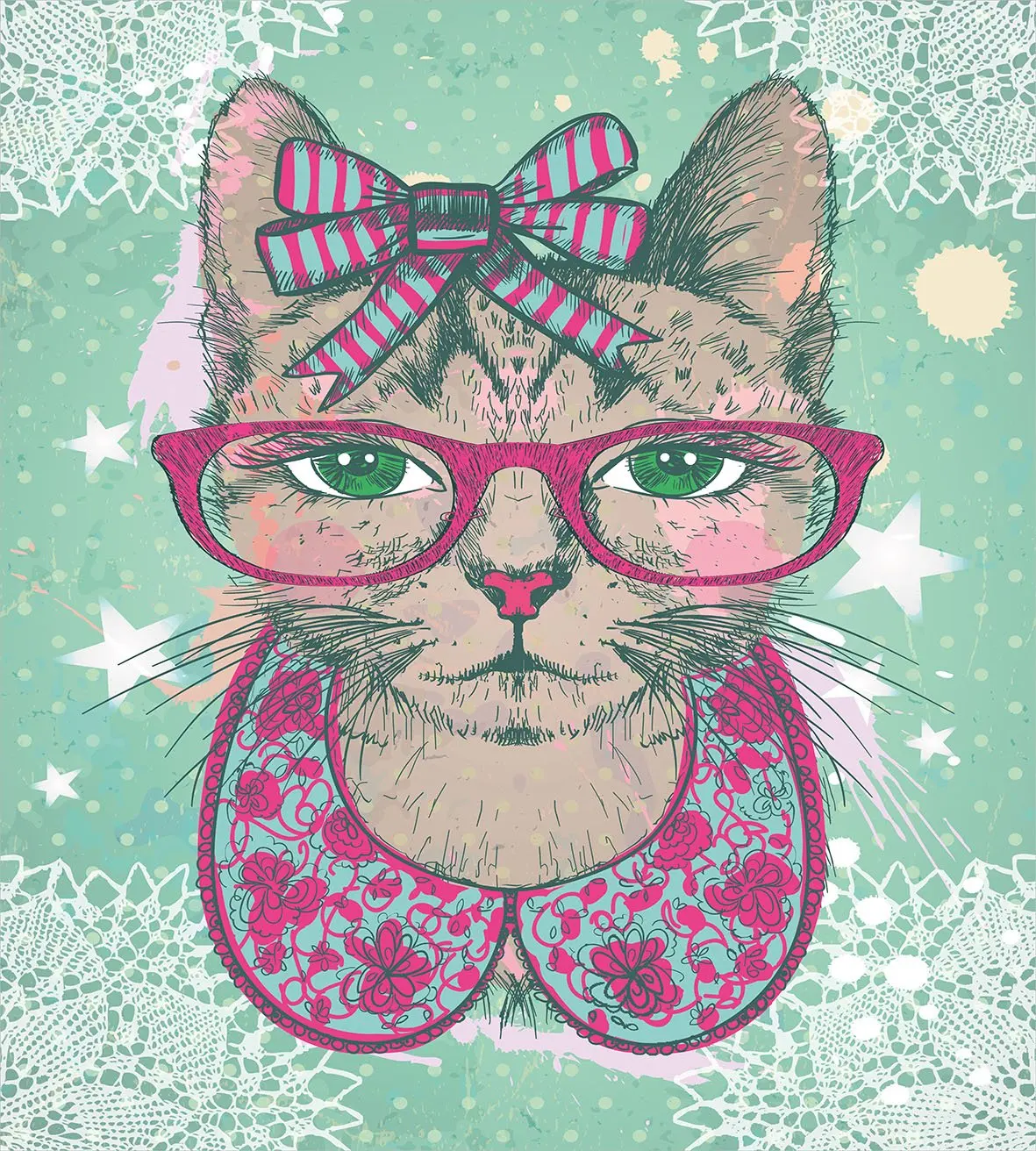 Комплект с пододеяльником в виде кошки модные хипстерские очки котом и кружевной