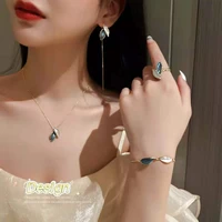 korean style simple personality contrasting color leaves dripping oil open ring bracelet necklace ladies accessories gifts