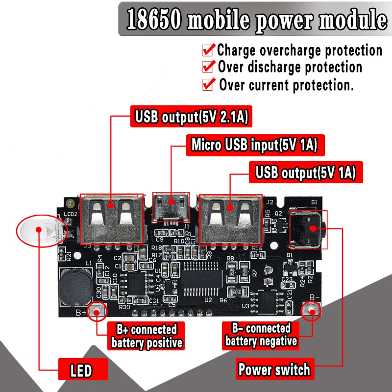 Два порта USB 5V 1A 2.1A Mobile Power Bank 18650 зарядное устройство PCB силовой модуль аксессуары для телефона DIY светодиодный ЖК-модуль