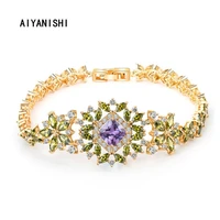 aiyanishi 18k gold filled fashion flower charm tennis bracelets for women engagement party bracelets jewelry pulseira feminina