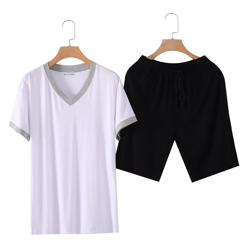 Summer 2Pcs Short Sleeves Sleep Top & Shorts Set Pajama Sets For Men Modal Sleepwear Suit Pyjamas Lounge Homewear Home Clothes