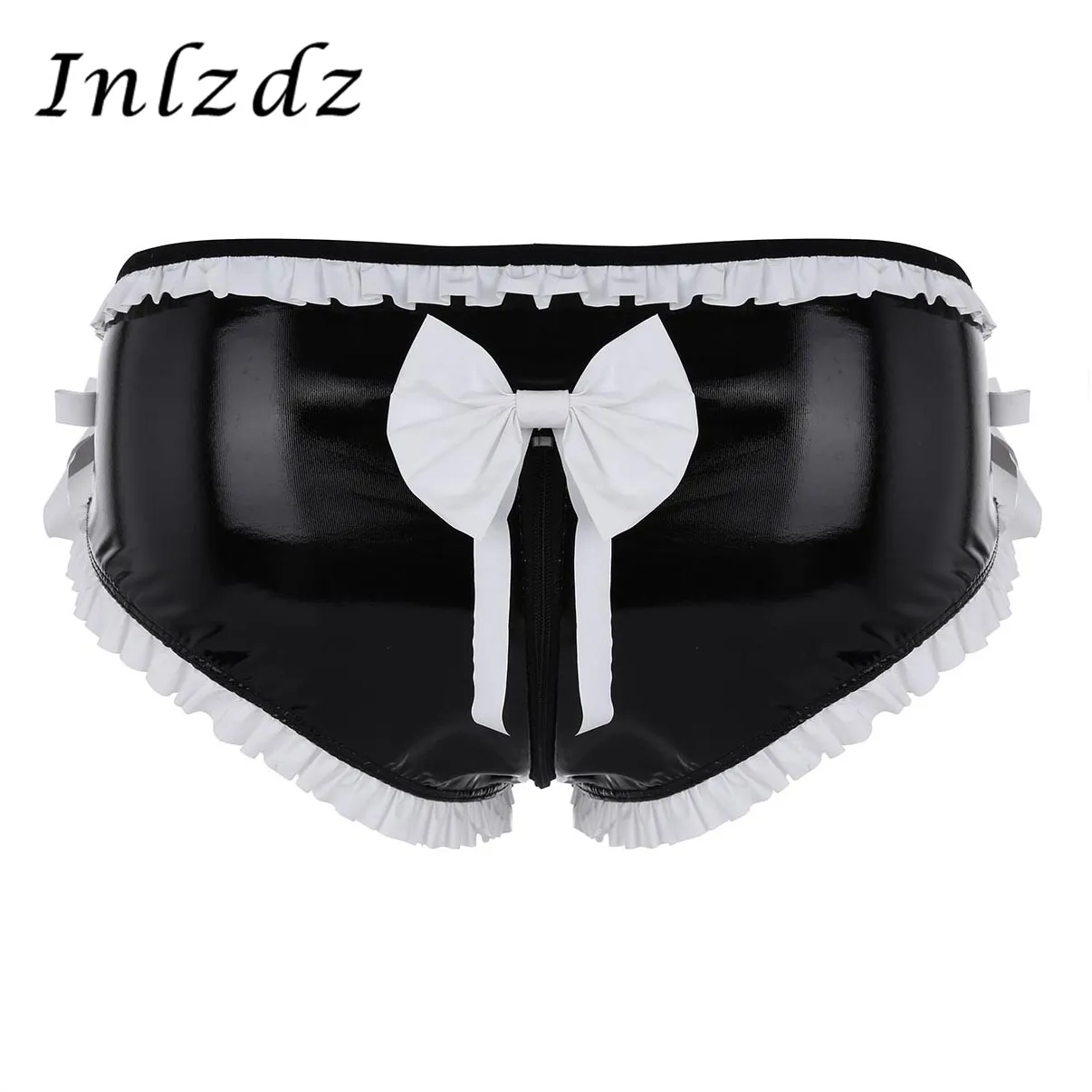 Мужские блестящие кожаные трусики сексуальное нижнее белье открытая передняя