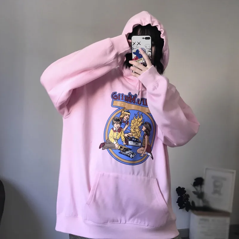 

Sweatshirt Pullover Women Korean Version Cartoon Printed Comics Hooded Sweatshirts Students Plus Velvet